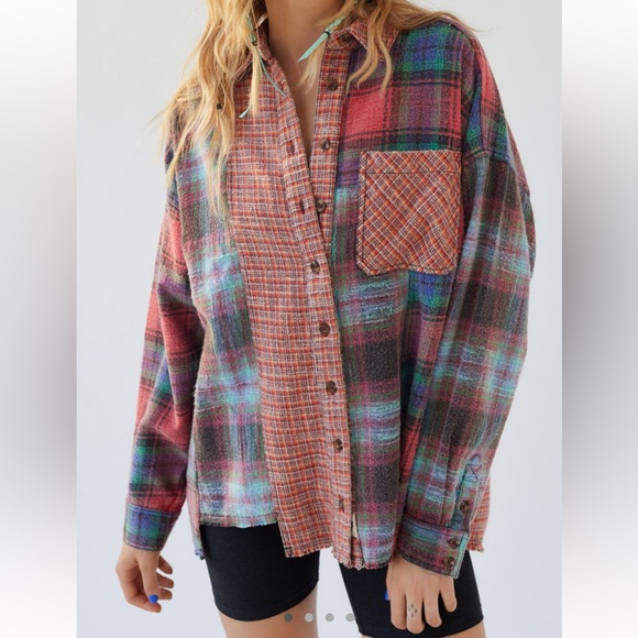 BDG Tops - Urban outfitters BDG Robbie Spliced Flannel Button Down Shirt